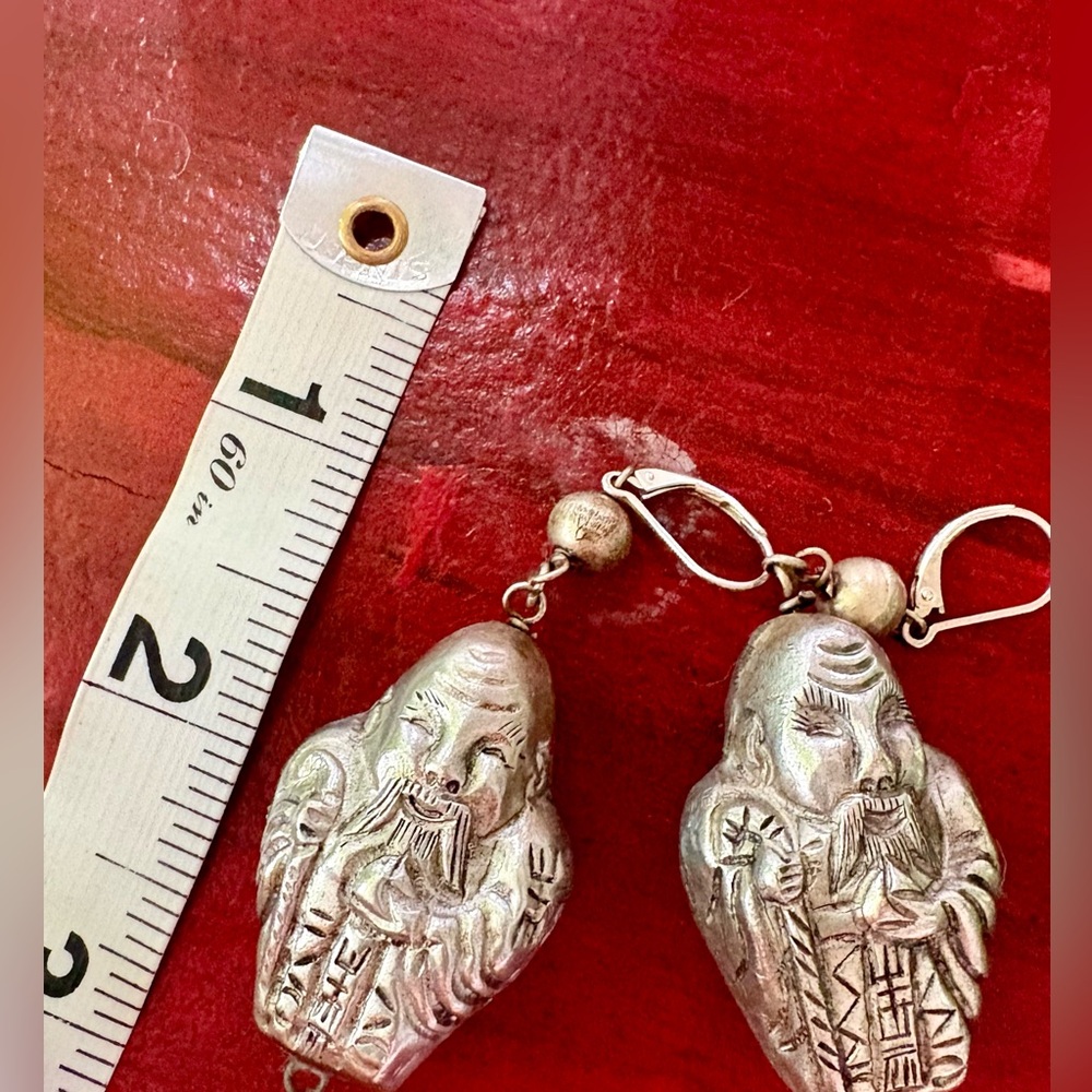 Vintage Sterling Silver double sided Buddha dangle earrings